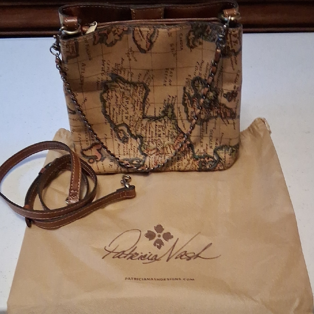 Patricia Nash Tan Map Crossbody Bag
